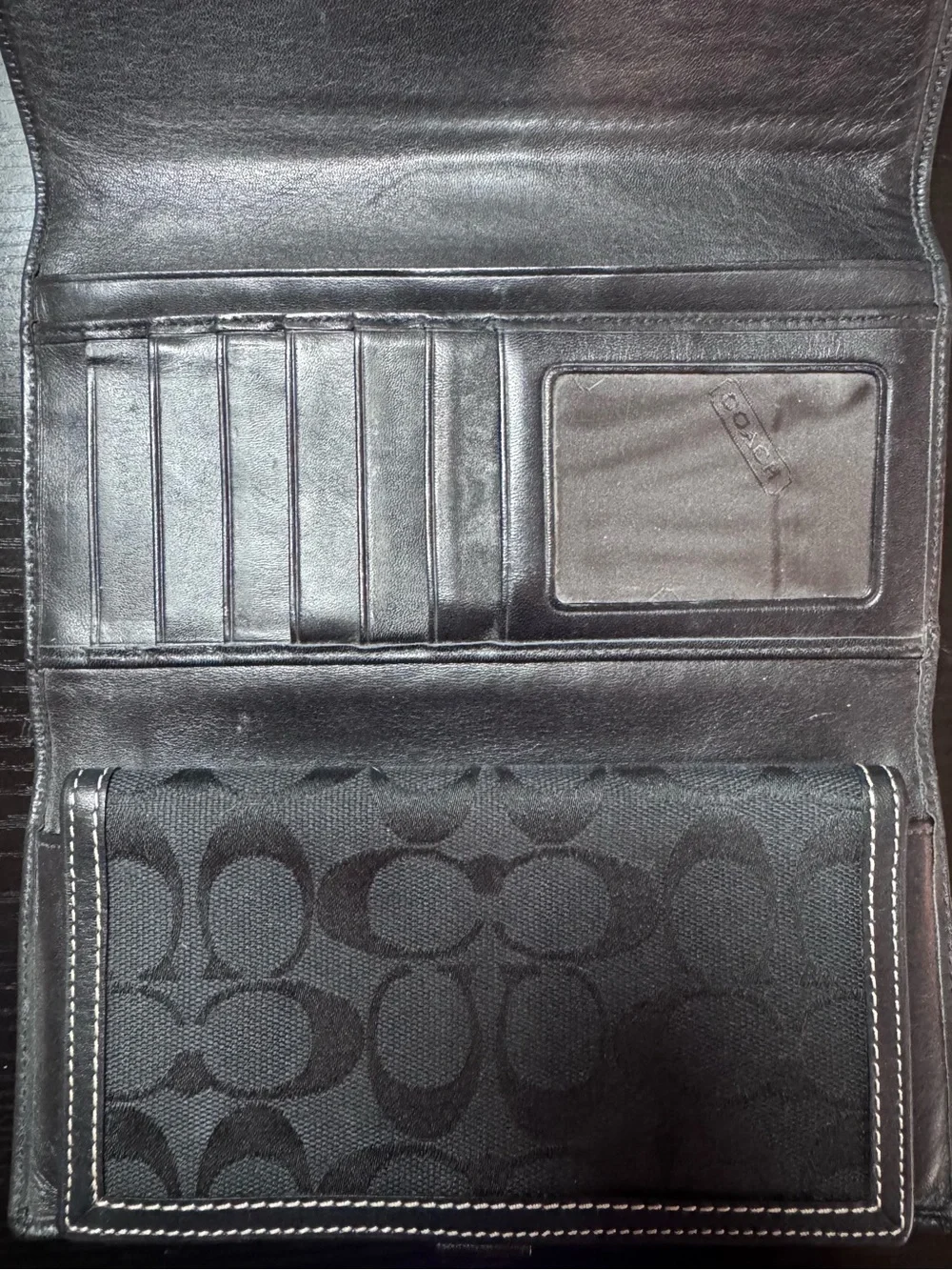 Coach Signature Continental Wallet in Charcoal Black